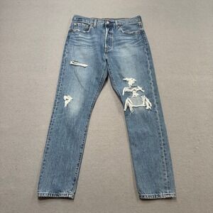 Levi's Premium 501 Jeans Women's 29 Blue Light Wash Straight Distressed Cotton